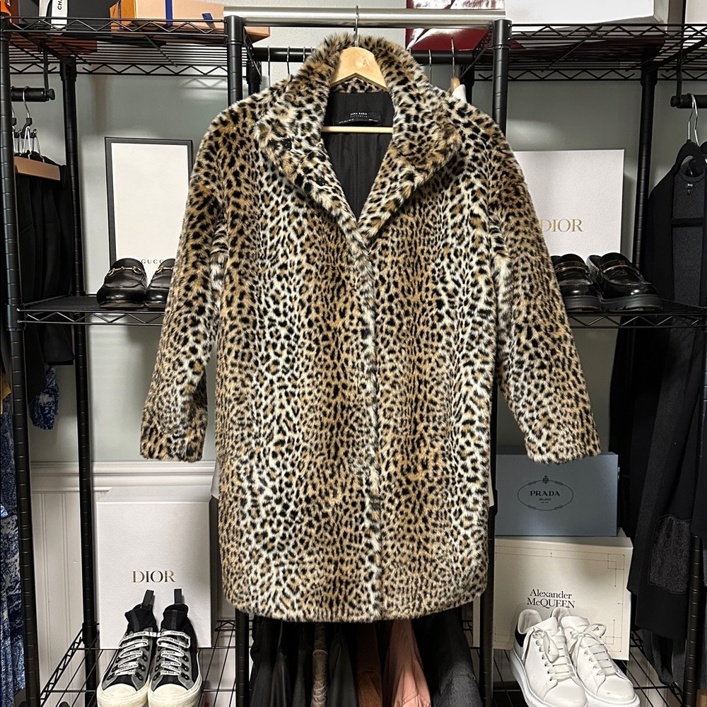 Zara Animal Print Faux Fur Jacket